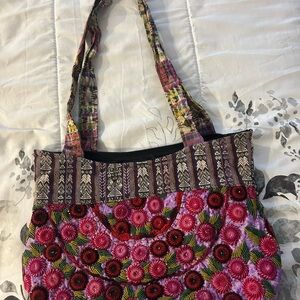 Floral Embroidered Tote Bag